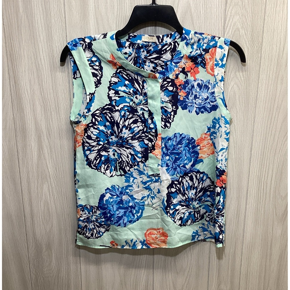J.CREW Women's Sleeveless Collared Floral Button Front Blouse Woven Polyester